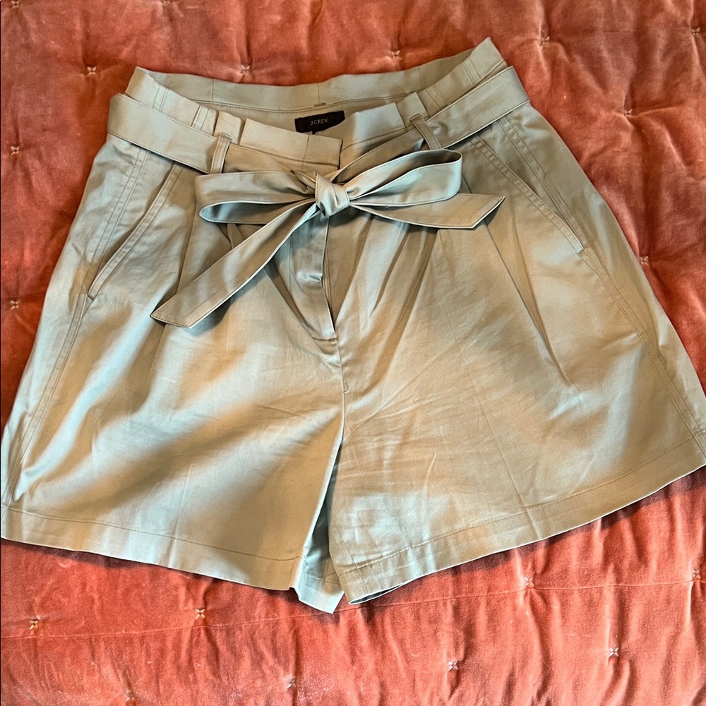 J. Crew Women's High Waist Paper Bag Bow Shorts - in Sage